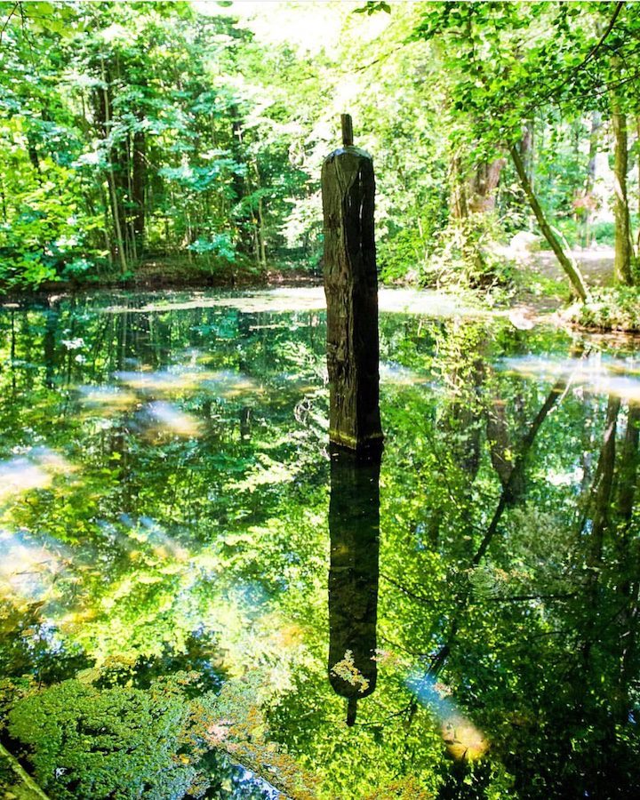 Statue de Christian Lapie dans l'étange du petit bois du Château de Vullierens, dans le Royaume du Roi Lézard.