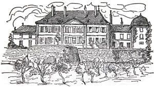 Dessin au crayon illustrant le Château actuel pris depuis les vignes en contre-bas.